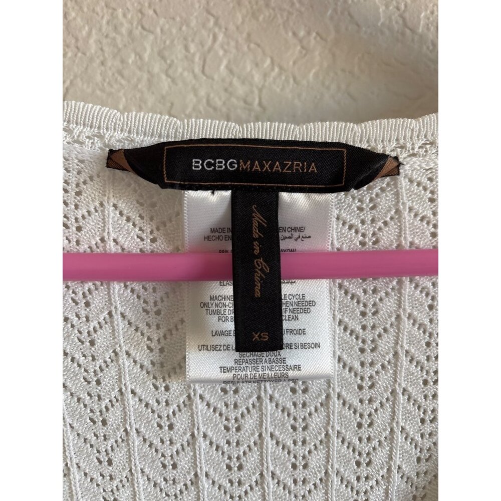 BCBG Maxazria White Long Sleeve V Neck Summer Lace Dress Cover Up - Picture 3 of 5